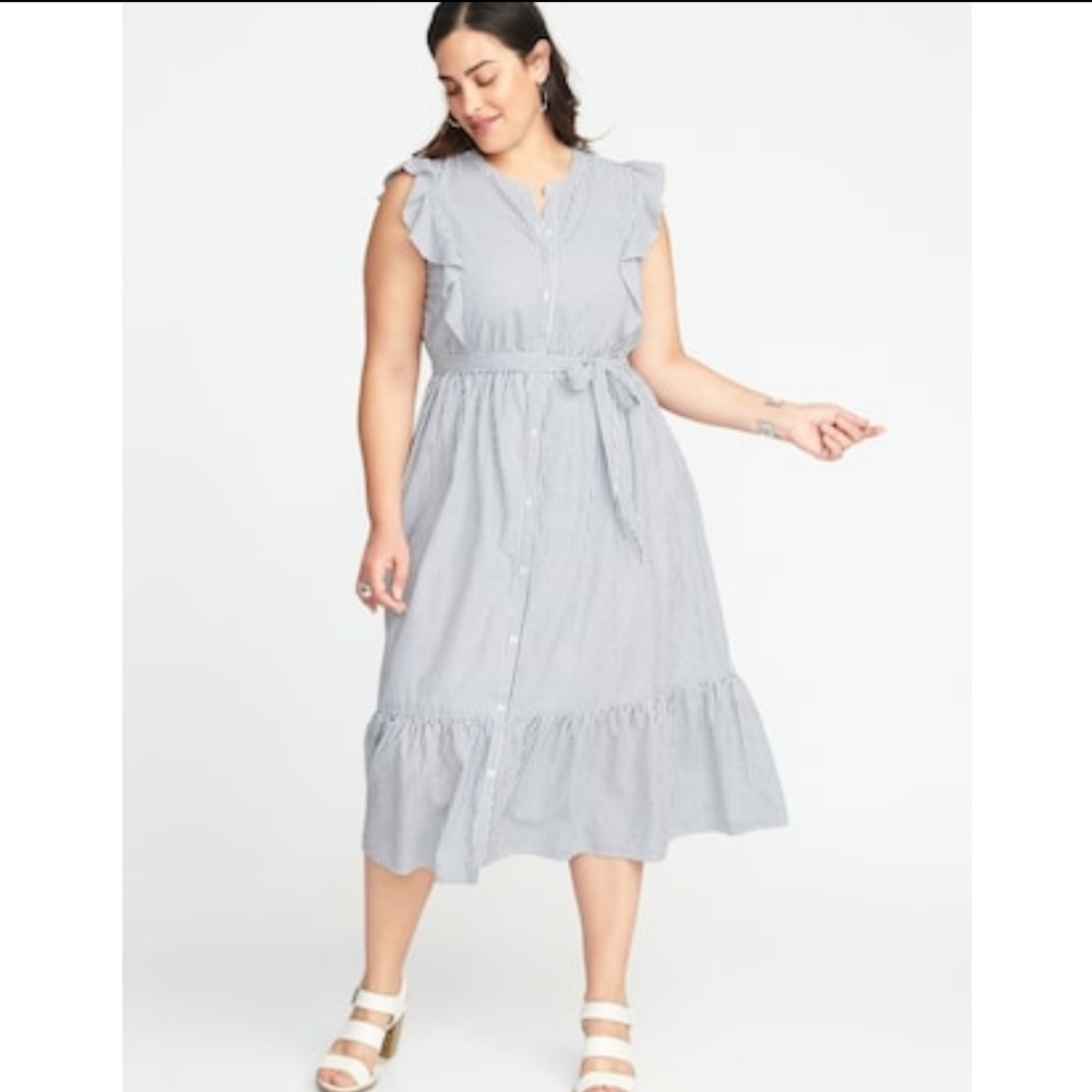 Old Navy Flutter Sleeve Tie- Belt Midi Shirt Dress